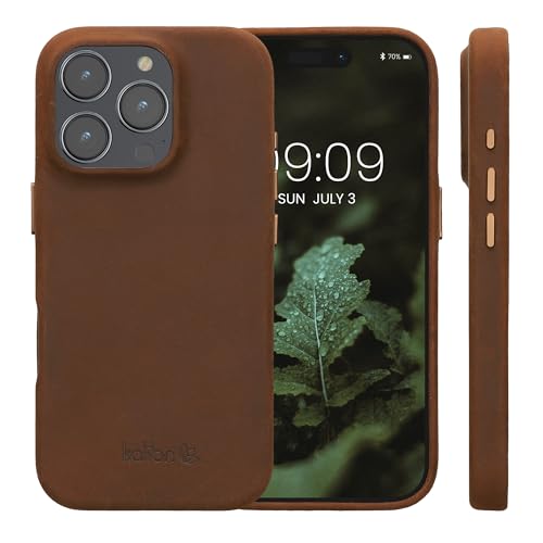 Image of kalibri Case Compatible with Apple iPhone 16 Pro - Case Smooth Genuine Leather Hard Case Anti Slip Cover - Brown