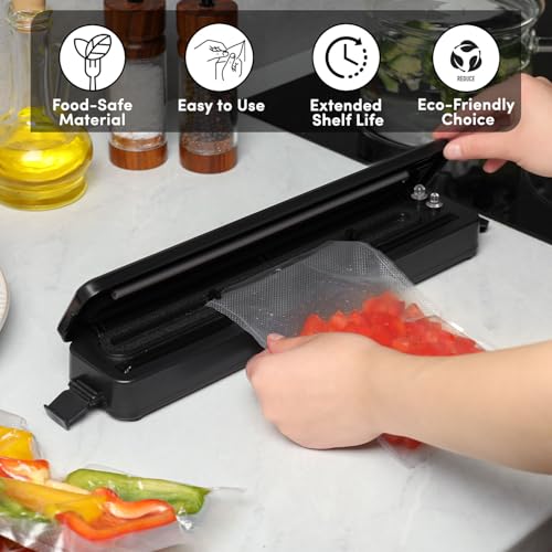 Image of Vacuum Pouches 14cm x 20cm, Pack of 100, One Side Dotted Embossed BPA Free Microwaveable Transparent Food Storage Vacuum Sealer Bags for Food 90 Micron Thickness, Capacity Approx. 250gm