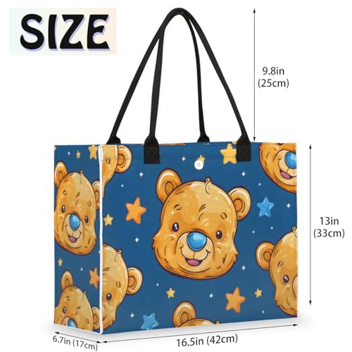 Bear Star Pattern Tote Bag for Women Large Beach Bag Reusable Tote Bags for Work Travel Beach Shopping2