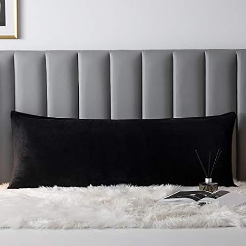 uwkcy Velvet Body Pillow Cover/Case Pillowcase with Zipper, Soft and Cozy, Zippered Flannel Body Pillow Case (20 x 54 Inch, Black, 1-Piece) Cover