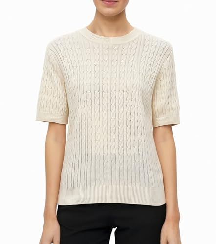 Ckikiou Lightweight Ribbed Knitted Short Sleeve Sweater T-Shirt