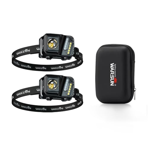 WARSUN Rechargeable Lightweight Headlamp 2 Packs – 750 Lumens Running & Helmet Light, LED Head Torch with Motion Sensor, 5 Modes, for Night Running, Fishing, Camping, Cycling, Work