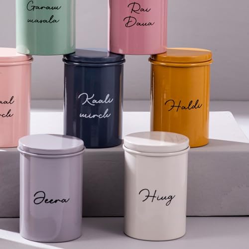Image of nestroots Tea Coffee Sugar Containers Set Of 8 | 750 g Airtight Kitchen Storage Jars & Canisters For Dry Fruits Spices Or Baking Essentials | Colorful Tin Design For Modern Kitchen Decor Multicolor