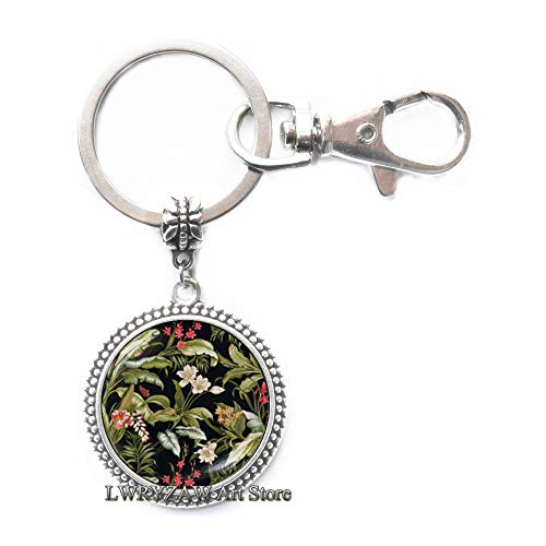 Victorian Style Art Print Keychain,Victorian Floral Keychain,Black Art Flower Key Ring, Floral Print Keychain,M167