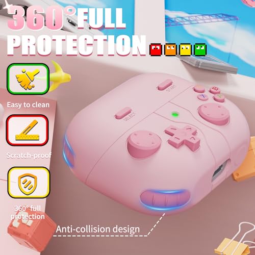 Image of Game Case for Samsung Galaxy Buds 3 FE(2025) & Galaxy Buds 3 Pro Case(2024),Silicone Classic Game Player Design with 3D Button Case Cover for Buds Pro 3 for Men with Cleaner Kit-Pink