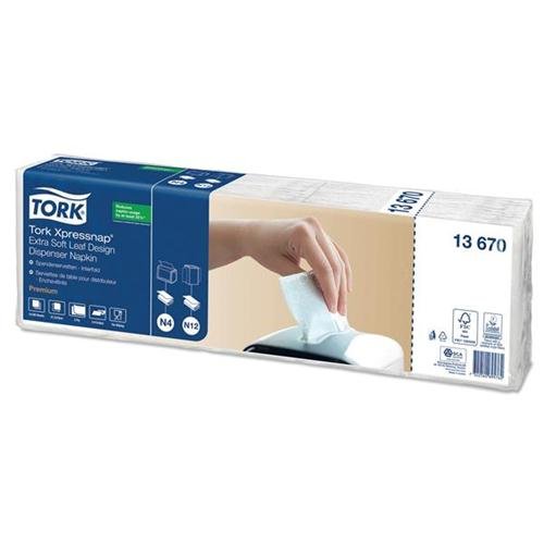 Tork Xpressnap® Biała Serwetka do Dozownika N4 z Wzorem Liścia, Bardzo Miękka, Składana 1/4, 2-warstwowa, 500 serwetek, 10,7 cm x 16,5 cm każda, 13670
