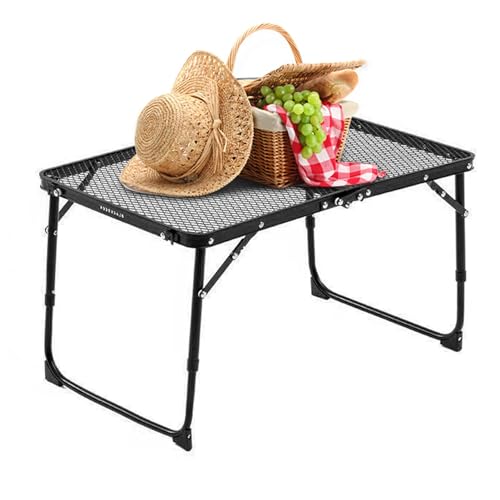 Lyricalist Mesa de barbacoa plegable – Mesa de camping de malla de metal portátil con asa de transporte | Mesa plegable para exteriores, accesorios de cocina para barbacoa, camping, barbacoa, mesa