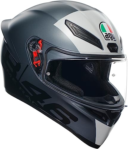 AGV - K1 S AGV E2206, Motorrad Helm, ECE Vollvisier Motorradhelm, Racing Style mit Aerodynamischem Spoiler, Kratzfestem Visier, 190° Sichtfeld, mit Intercom Ready, Limit 46, Unisex, L