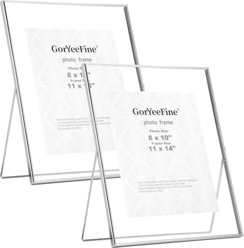 Silver 11x14'' Floating Frame 2 Pack for Photo sizes(7x9'',8x10'',8.5x11''),Adjustable Tabletop/Shelf Floating Picture Frame 8x10'',Classy Gift Choice for Wedding,Thanksgiving,Christmas,Home or Office Decor