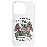 猫とサイドクエストに気が散りやすい ゲーマー 猫 ドラゴン スマホケース iPhone 15 Pro Max 用