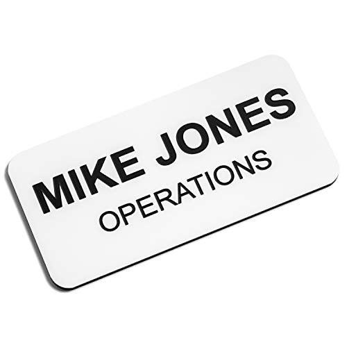 Custom Engraved Name Tag Badges – Personalized Identification with Pin or Magnetic Backing, 1.5 Inches x 3 Inches, White/Black