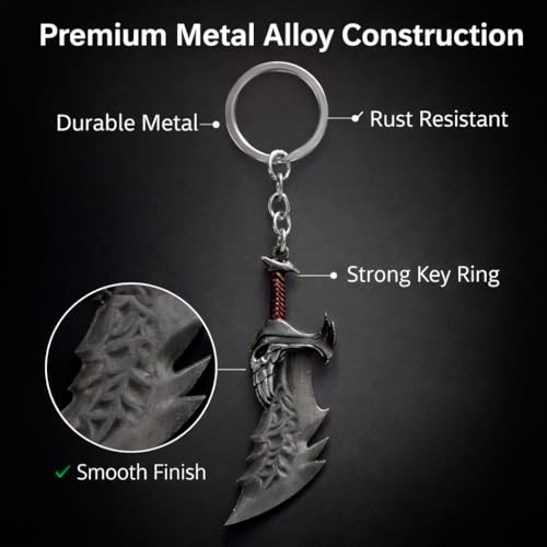 Image of BLUE WARRIOR God of war keychain (Silver) - Fantasy Winged Dagger Keychain - Antique Gold Mini Sword Key Ring with Red Handle - Metal Collectible Key Holder for Men, Women, Gamers & Gift Giving