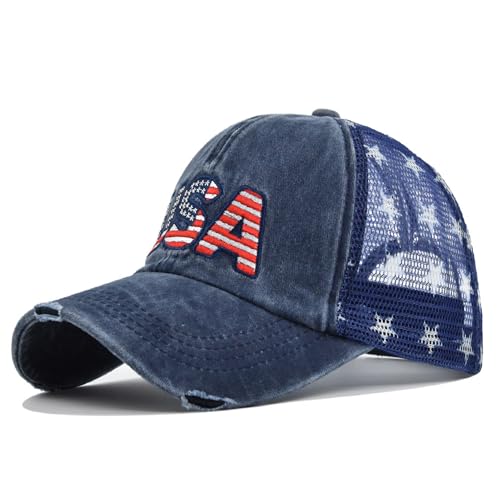 Image of UTOWO American Flag Hat USA Unisex Vintage Embroidery Washed Distressed Hat Adjustable Baseball Cap