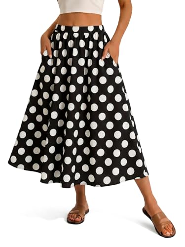Image of Cicy Bell Womens Summer Striped Maxi Skirts A-Line Beach Vacation Outfits | Elastic Waist, Side Pockets, Flowy, Midi Length, Color Contrast, Trendy Casual
