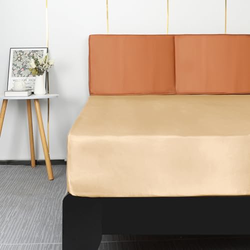 Lirex Sábana Bajera de Satén 150x200cm, para Colchón de hasta 35 cm de Altura, Ropa de Cama de Satén de Poliéster, Lujosa y Suave, Champagne