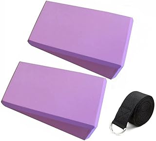 Yoga Block 2 Pack with Yoga Strap, High Density EVA Foam Fitness Yoga Blocks Improve Strength, Flexibility Balance Light Weight Non-Slip Surface for Yoga, Pilates