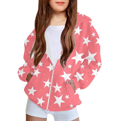 DDAPJ pyju Hoodies for Girls Zip Up Jackets Cute Flower Print Long Sleeve Oversized Sweatshirt Tween Girls Clothes 4-12 Years2