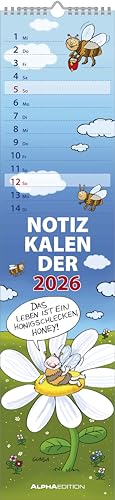 Alpha Edition - Notizkalender HUMOR 2026 Streifenplaner 15x64 cm Wandkalender mit lustigen Sprüchen & Cartoons für Notizen Humorvoller Küchen- & Wandplaner
