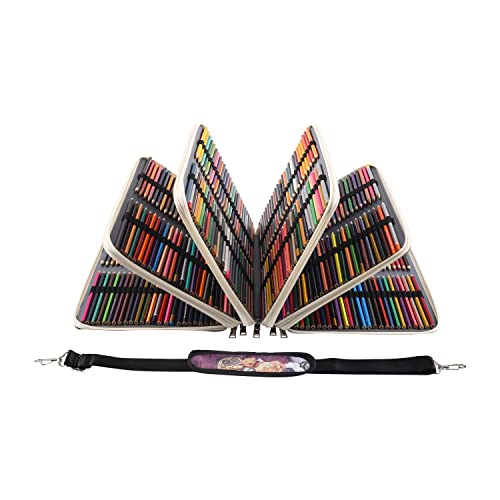 Image of 500 Slots Colored Pencil Case with Zipper Closure Large Capacity Retro Style Element Pattern Pencils Bag Waterproof 840D PVC Fabric Pen Organizer Storage Holder for Artist (Purple)