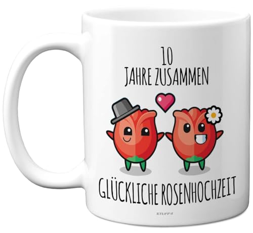 10. Hochzeitstag Jahrestag Jubiläumsgeschenke - 10 Jahre Zusammen Rosen Hochzeit - Hochzeitstag Tasse für Männer Frauen, 325 ml...