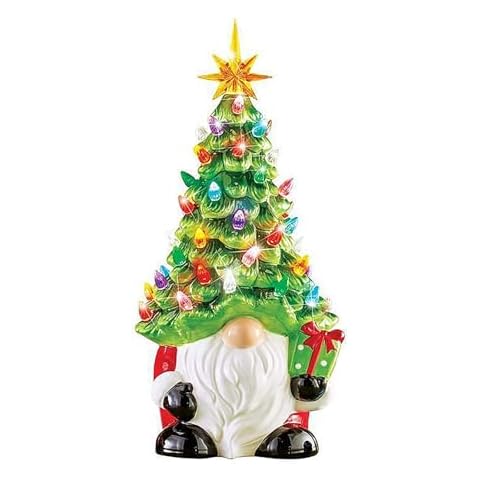 shenruifa Gnome Xmas Tree, Lifelike Ceramic Gnome Ornament with Glowing Color Lights for Home Decoration Cover