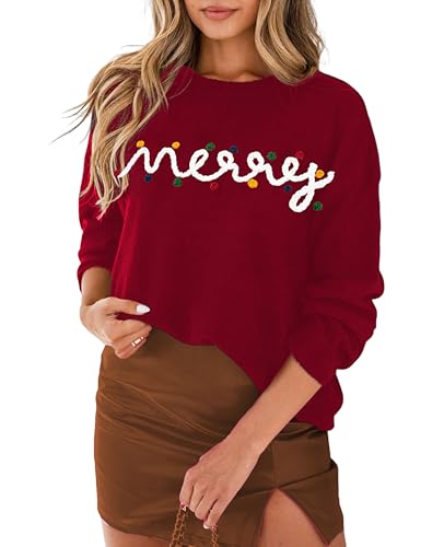 Image of SELINK Women's Holiday Sweater Crew Neck Print Casual Long Sleeve Pullover