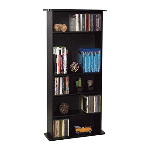 Atlantic Drawbridge Media Storage Cabinet - Organize optical media, up to 240 CD, or 108 DVD, or 132 BD/Video Games, Adjustable Shelves, PN 37935726 in Black Cover