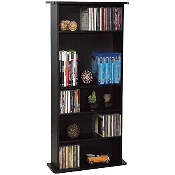Atlantic Drawbridge Media Storage Cabinet - Organize optical media, up to 240 CD, or 108 DVD, or 132 BD/Video Games, Adjustable Shelves, PN 37935726 in Black
