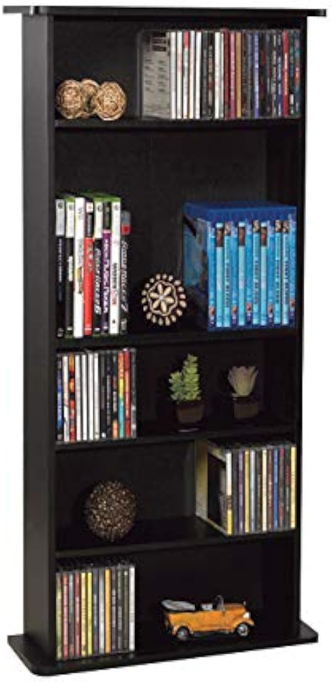 Atlantic Drawbridge Media Storage Cabinet - Organize optical media, up to 240 CD, or 108 DVD, or 132 BD/Video Games, Adjustable Shelves, PN 37935726 in Black