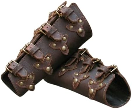 Ranger s Vambrace Two Tone Leather Bracers (Pair) Black Arm Guards w Brown Straps & Silver Rivets for LARP Viking & Cosplay