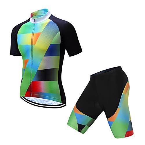 Shenshan Men's Summer Short Sleeve Cycling Set MTB Bike Clothing Bicycle Jerseys Bib Shorts Suit Green 4XL