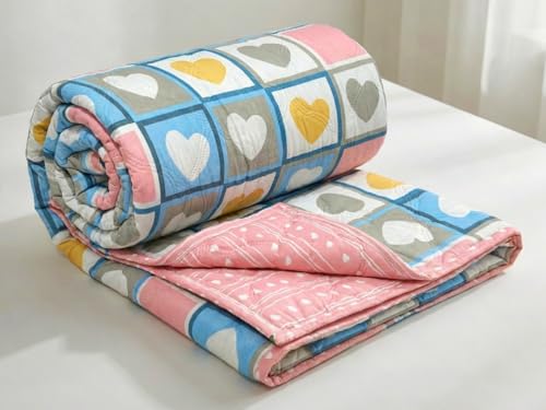Image of HOMEKART Ultrasonic Quilted AC Comforter 220 GSM (1500g) Premium Microfiber Reversible All-Season Blanket for Double Bed|Ultra Soft, & Lightweight, Quilt /Duvet | Comforter (Pink & Blue 225CMx220CM)