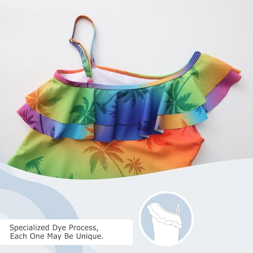 Image of Girls One Piece Swimsuits One Shoulder Ruffle Bathing Suit Kids Hawaiian Floral Swimwear 3-16 Years
