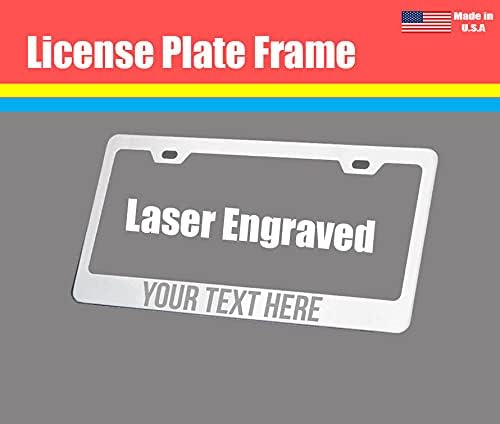 Custom Personalized Metal Aluminum License Plate Frame Auto Car Accessory (Chrome -Vinyl)