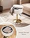 LITZFUR Adjustable Vanity Stool with Storage, 360° Swivel Gold Chair, Faux Fur Small Round Ottoman Footrest for Bathroom, Makeup Room, White