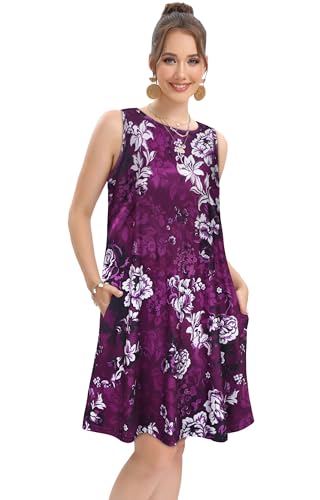 Image of elescat Women's Summer Dresses 2026 Beach Casual Sleeveless Floral Print Tank Loose Sundress with Pocket