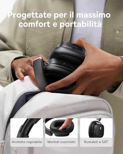 Cuffie Cancellazione Rumore Attiva con Audio Spaziale, Cuffie Bluetooth Over Ear Con Suono LDAC Hi-Res, 65 ore di autonomia, Bassi Profondi, Modalità Trasparenza, EQ Personalizzata Tramite App - Cuffia gaming - Immagine 6
