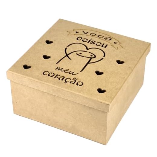 Caixa Em Mdf Bento Flork Meme Corte a Laser Presente Surpresa Dia Dos Namorados Coração Festa na Caixa 20cm x 20cm x 10cm (VOCÊ COISOU MEU CORAÇÃO)