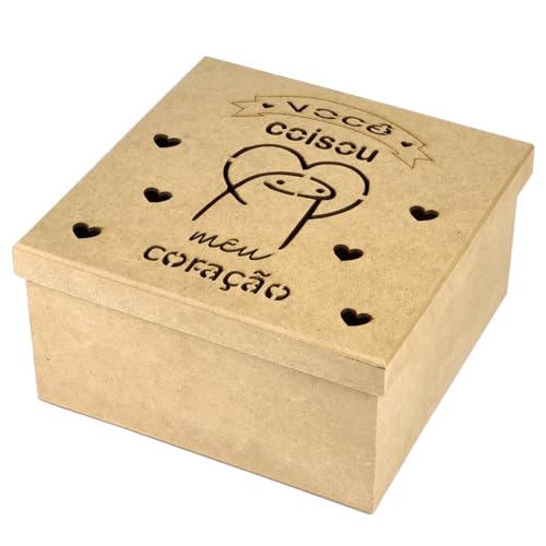 Caixa Em Mdf Bento Flork Meme Corte a Laser Presente Surpresa Dia Dos Namorados Coração Festa na Caixa 20cm x 20cm x 10cm (VOCÊ COISOU MEU CORAÇÃO)