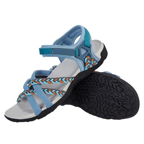 OutPro Sandalen Damen trekkingsandalen damen mit Fußgewölbestützriemen Sport-Sandale wandersandalen damen Strandurlaub weiblich lässiges Gehen Wasserschuhe,Blau 42