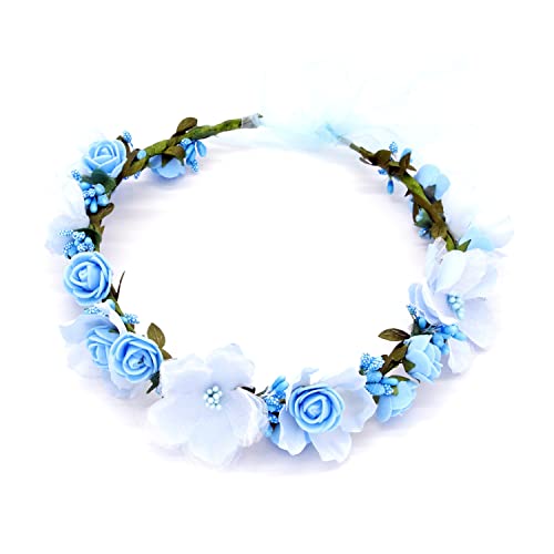 Couronne Porte Fille Simulation Flower Wrande Coiffure Cheveux Mer Seaside Photo Studio Head Flower Mariée Double femme de demoiselle d'honneur for Weddin Couronne De L'Avent (Color : Blue Garland) Cover