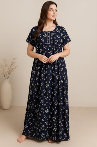 Image of Bahumaan Pure Cotton Nighty for Woman | Floral Gown for Women Nightwear with Pocket | Cotton Nighty for Women Stylish | Maxi for Women Cotton