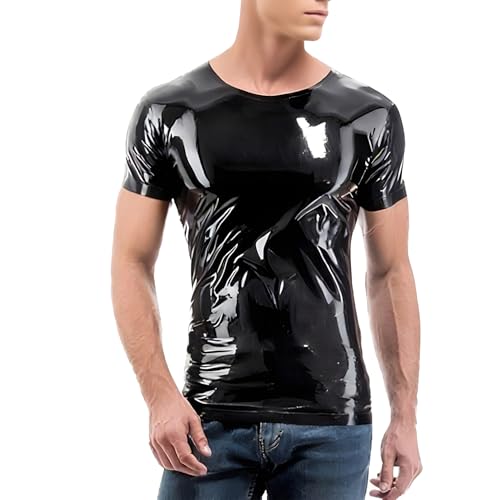 IOKUKI Haut en Latex Noir,T-Shirt en Latex Fait Main pour Homme,Idéal pour Les Soirées Caoutchouc et Les Tenues Club-M