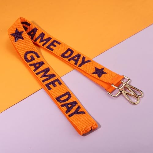 Image of Game Day Purse Strap Replacement Crossbody Shoulder Bag Straps Red Blue Purple Beaded Football Game Day Purse Strap Outfits (Purple Orange)