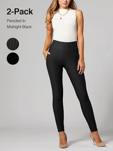 Conceited 2-Pack Stretch Slacks for Women - Wear to Work - Slim Leg Dress Pants with Pockets - Penciled in, Black - (Small)2