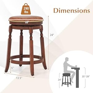 Giantex 24" Swivel Bar Stools Set of 4, Farmhouse Counter Height Stools with Upholstered Seat & Rubber Wood Frame, Round Backless Kitchen Stools, Barstools for Kitchen Island/Breakfast Nook, Walnut Giantex 24 Swivel Bar Stools Set of 4 Farmhouse Counter Height Stools with Upholstered Seat Rubber Wood Frame Round Backless Kitchen Stools Barstools for Kitchen IslandBreakfast Nook Walnut