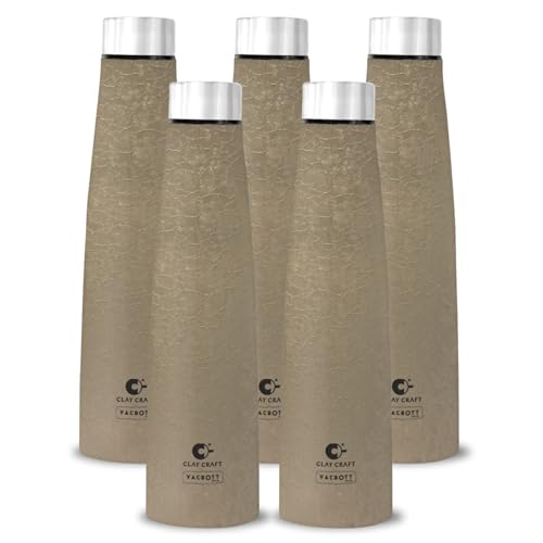 Image of Clay Craft VACBOTT Chariot Single Walled Non Insulated Water Bottle-900ML, 5-Piece(Beige) Leak Proof | Easy Grip |Easy To Carry| Gym Bottle | Home | Kitchen | Hiking | Treking Bottle | Travel Bottle