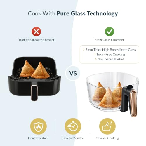 Image of Stegl Glass Air Fryer - 4L Transparent Cooking Window | Toxin-Free Air Fryer for Home with Digital Touch Control, 7 Preset Modes, 1200W Power, Compact Design, 1 Year Warranty