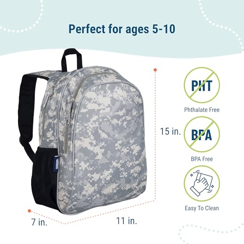 Image of Wildkin 15 Inch Backpack for Kids, Digital Camo | Ages 5-10, padded straps, side water bottle pocket - coordinates with matching Wildkin lunch boxes