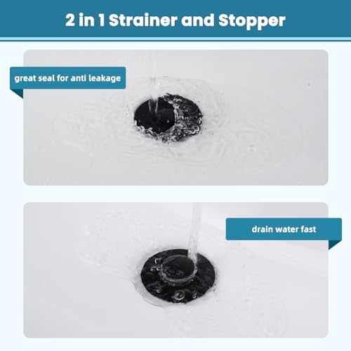 Image of 2PCS Universal Metal Bathroom Sink Stopper, 2-in-1 Pop Up, Matte Black | Sink Strainer with Anti-Clogging Filter Basket Fit for Standard 1 inch-2.3 inch Basin Drain Holes, Anti-Clog